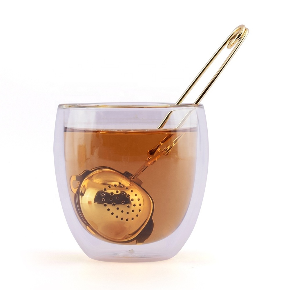 Various Shapes Stainless Steel Tea Infuser Gold with Long-handle