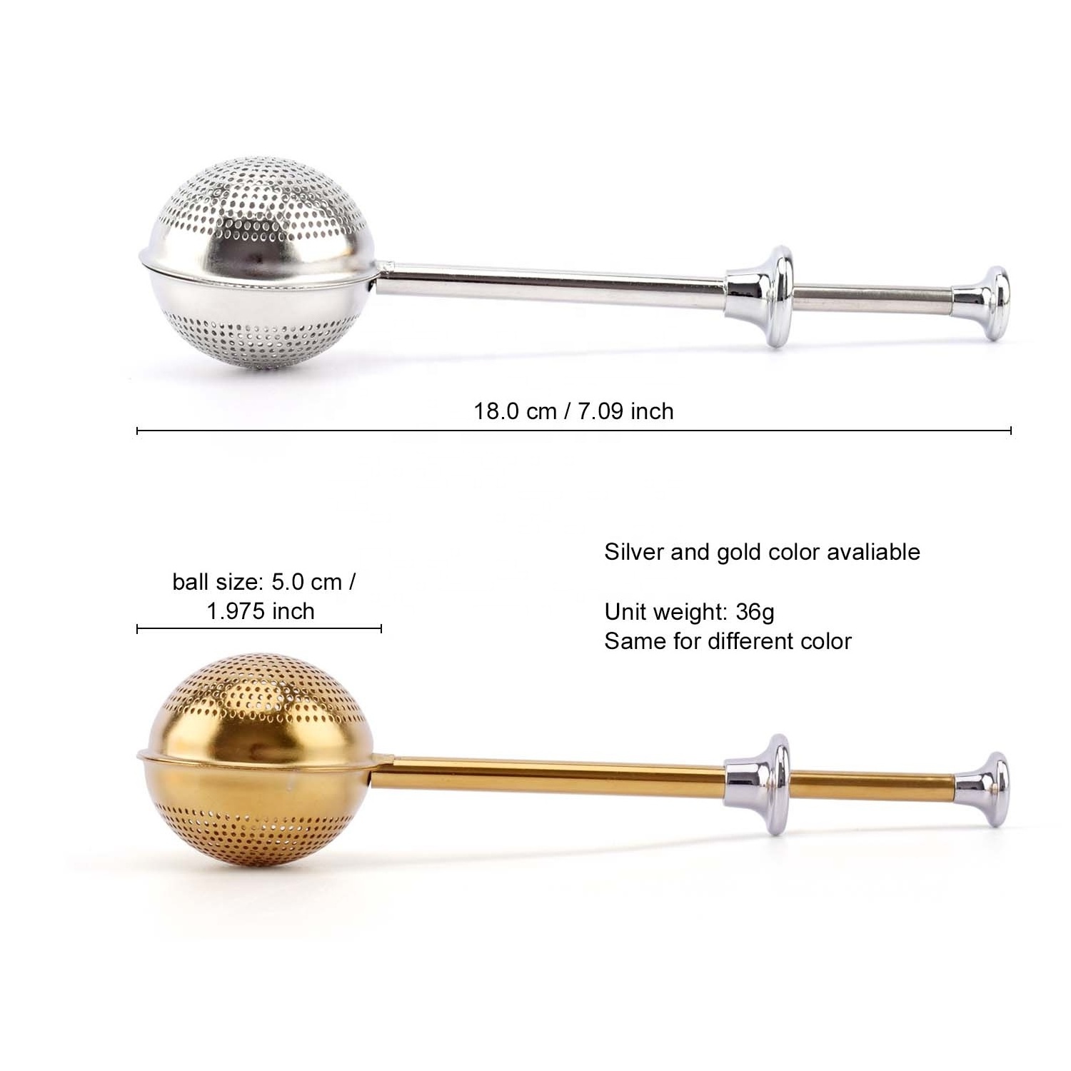 AMZ Hot 304 Stainless Steel Tea Diffuser Gold Tea Strainer Infuser with a Spring-loaded Opening