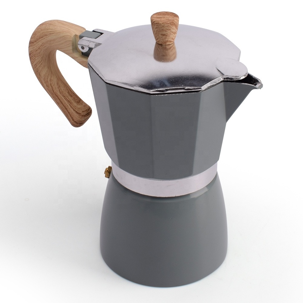 3/6 Espresso Cup Aluminum Stovetop Espresso Maker Moka Pot with Wood Grain Handle