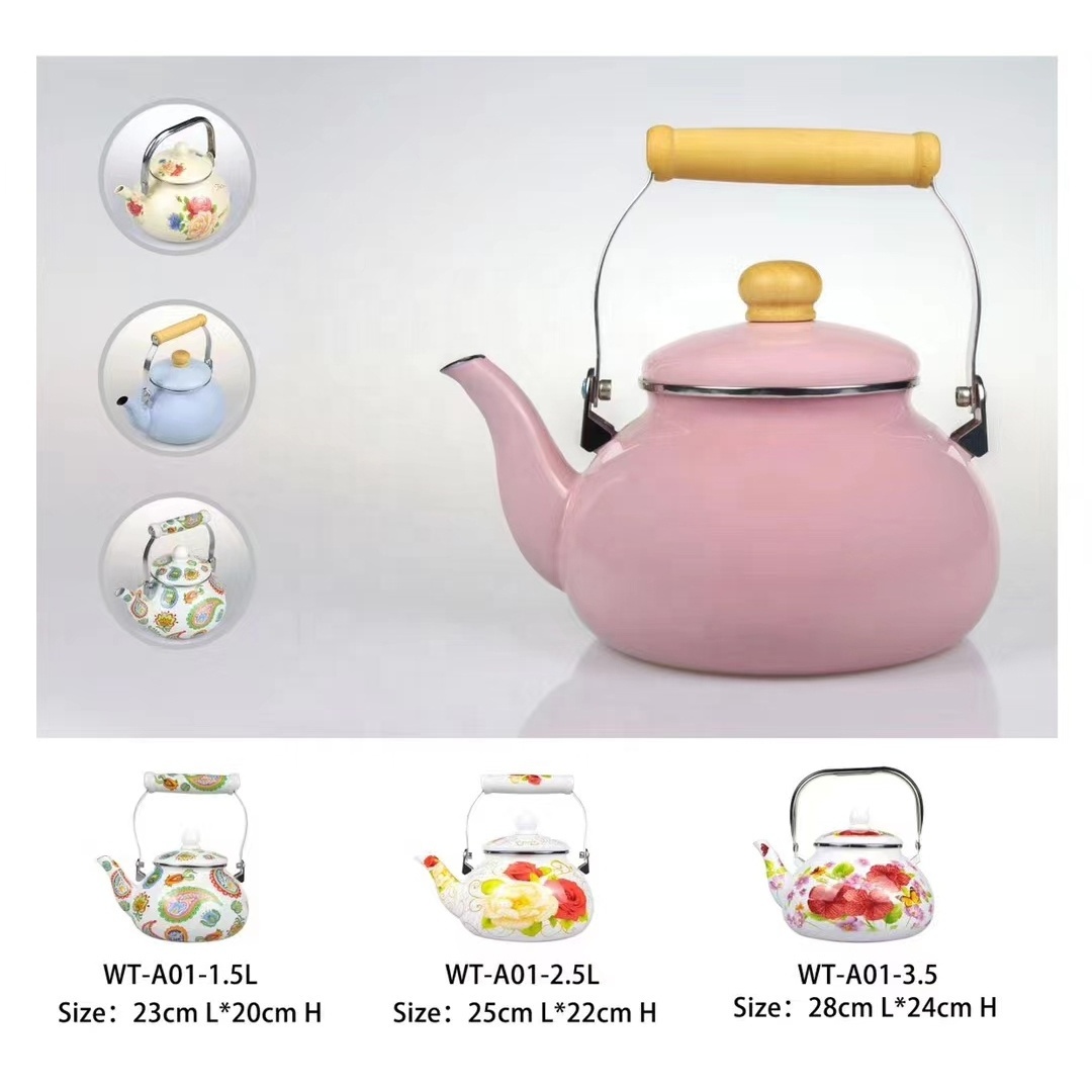 2.5L Large Enamel Water Kettle Teapot for Gas Stove and Induction