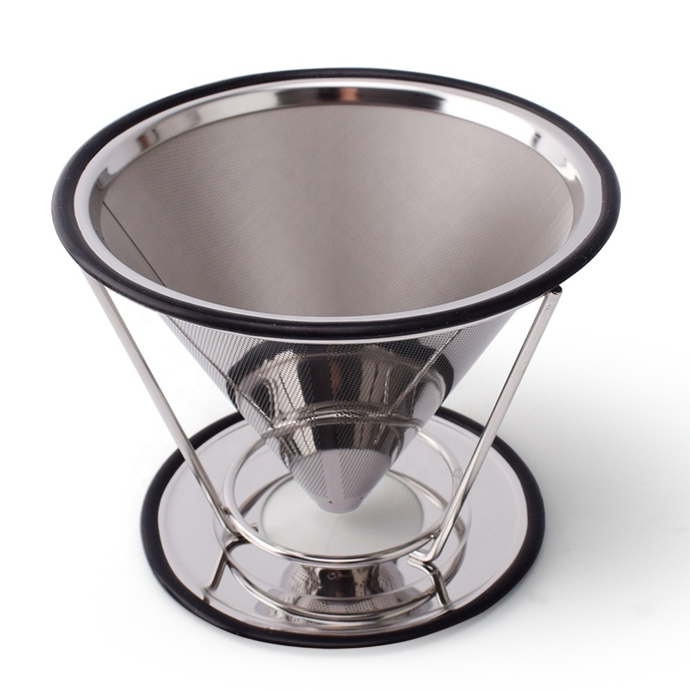 Paperless Metal Cone Pour Over Coffee Dripper 1-4 Cups Stainless Steel Coffee Filter