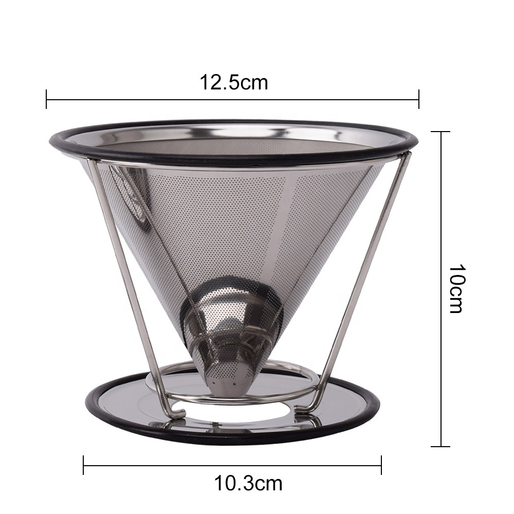 Paperless Metal Cone Pour Over Coffee Dripper 1-4 Cups Stainless Steel Coffee Filter