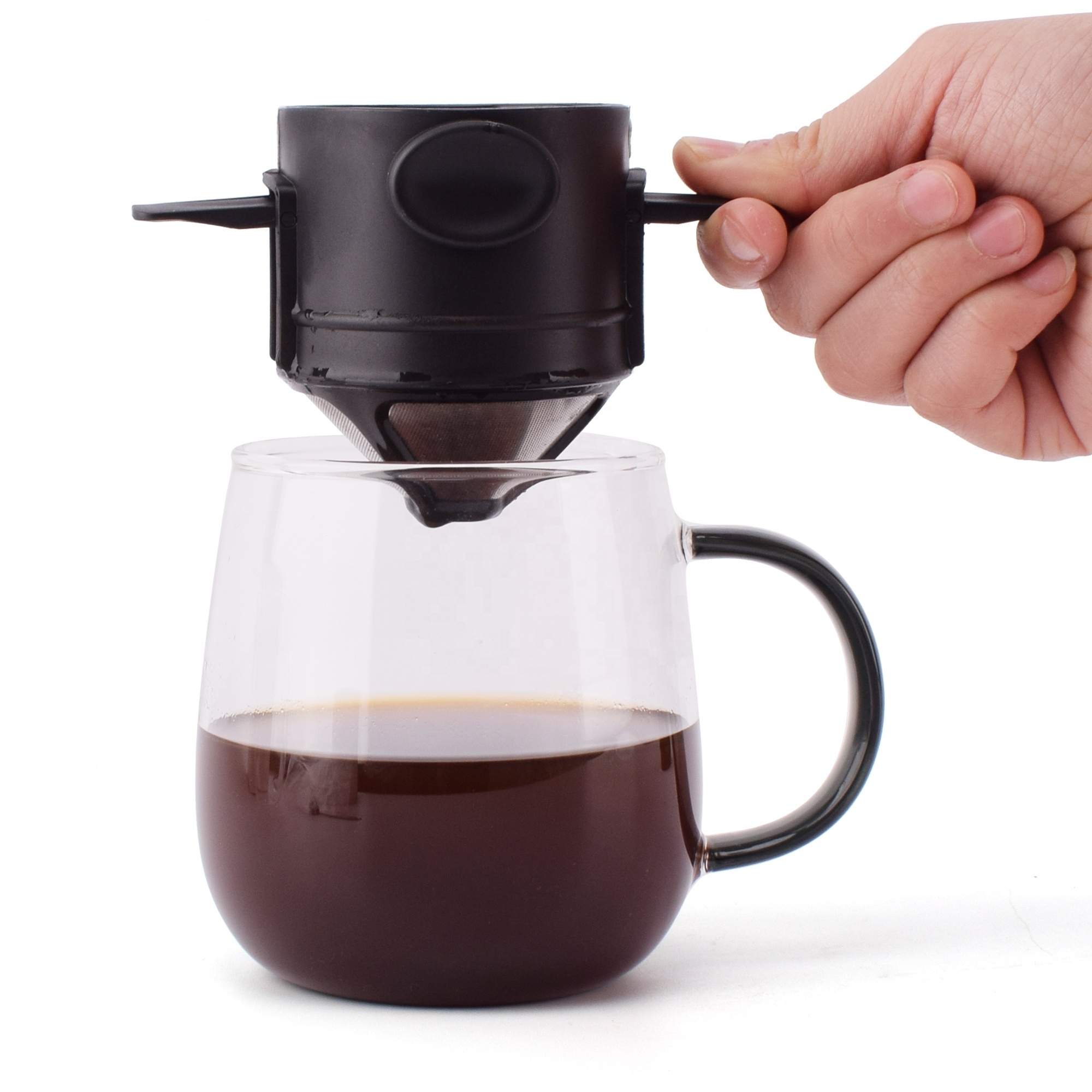 Portable Tea Drip Coffee Holder Coffee Filter Strainer with Foldable Handles