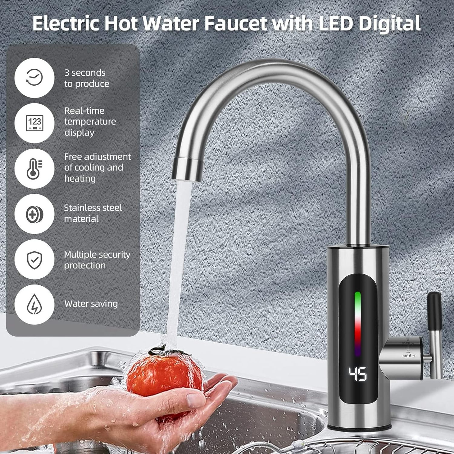 Heater Tap Mini 3s Instant Heating Electric Faucet 3000W Electric Hot Water Faucet with LED Digital EW004