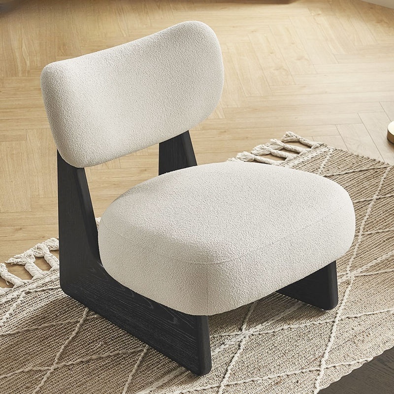 Nordic wabi-sabi style leisure chair japandi living room furniture household solid wood teddy fabric soft leisure chair