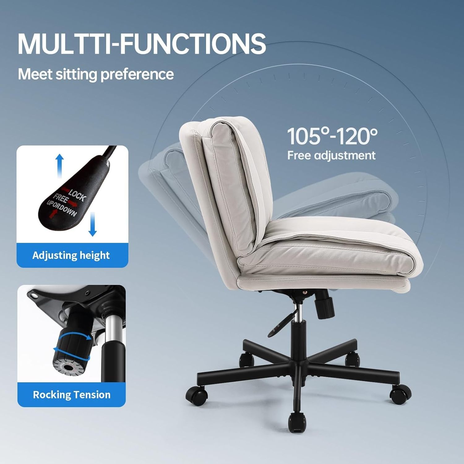 Armless Desk Chairs with Technical Cloth Adjustable Swivel Computer Task Chairs