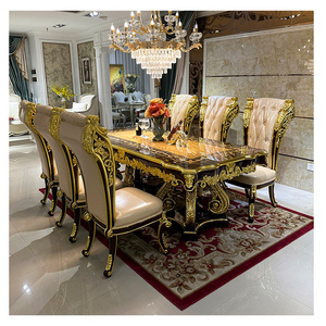 Classic Luxury 8 seater dining room furniture golden european design wooden living room dining table