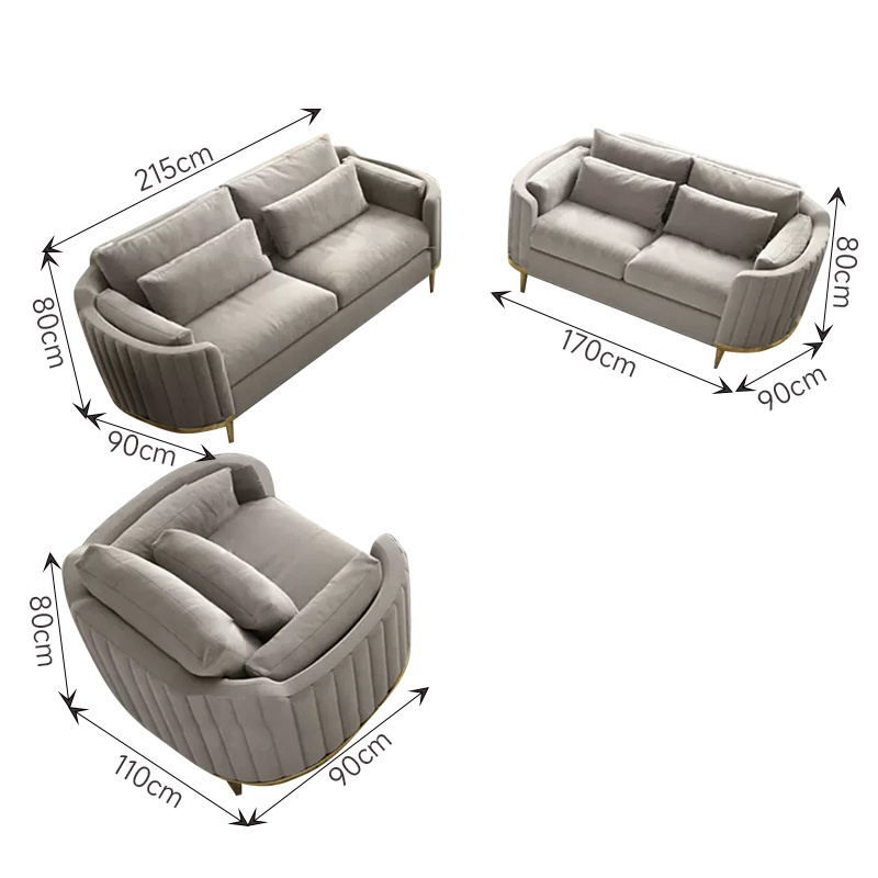 lounge sofa 2-3 seater sofas chair living room classic Gold Stainless Steel Upholstery Velvetset Sofa down feather for home