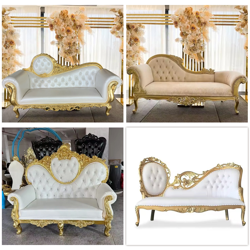 Custom Luxury Party Furniture White Gold Wedding Royal King Throne Chair Queen Sofa