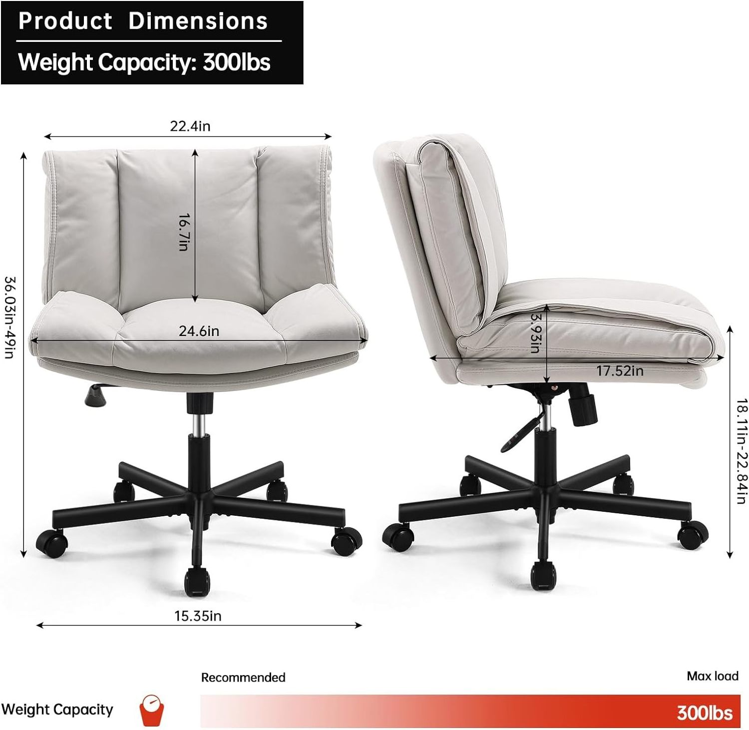 Armless Desk Chairs with Technical Cloth Adjustable Swivel Computer Task Chairs