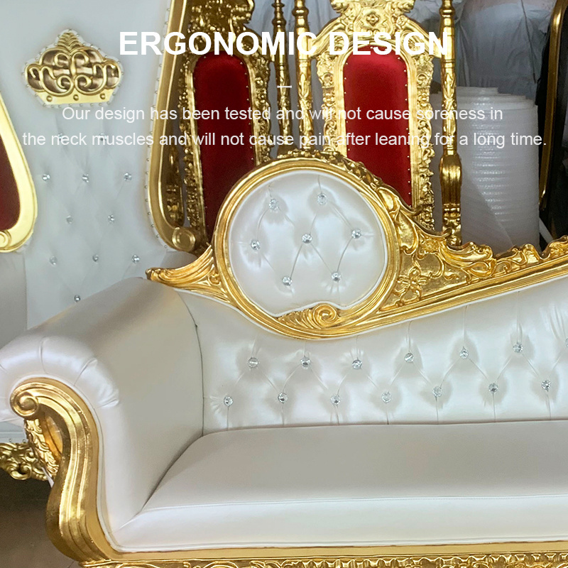 Custom Luxury Party Furniture White Gold Wedding Royal King Throne Chair Queen Sofa