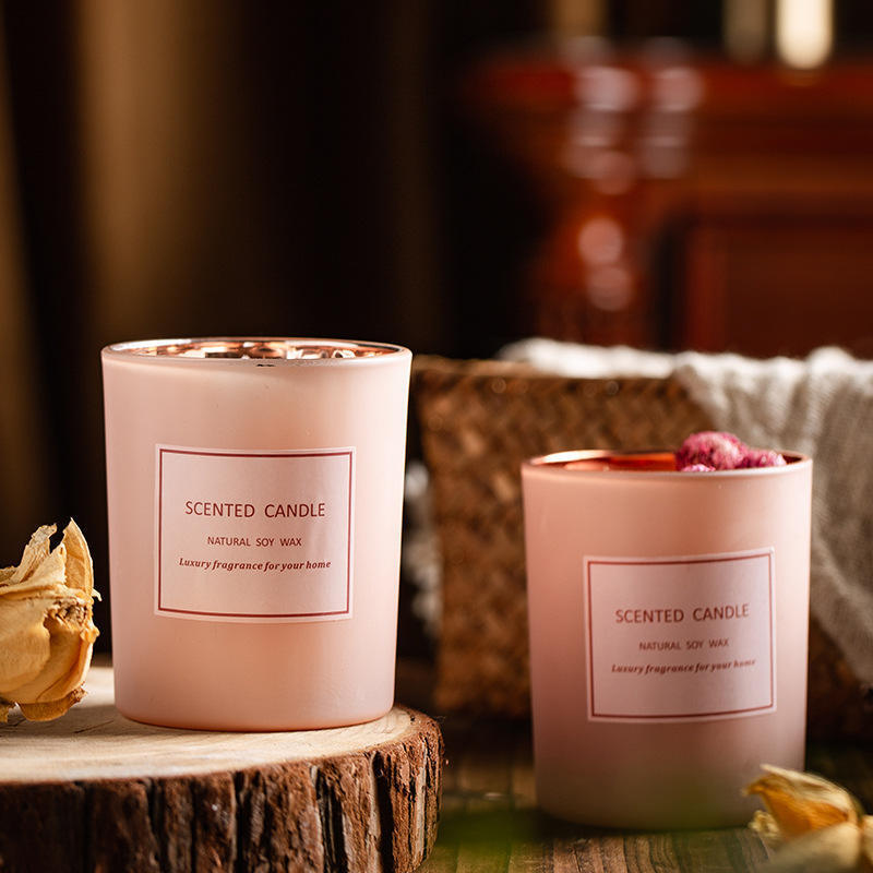 Muran Custom Luxury Candle personalized private label Pink Electroplating Matte Glass Jar Soy Wax Scented Candles