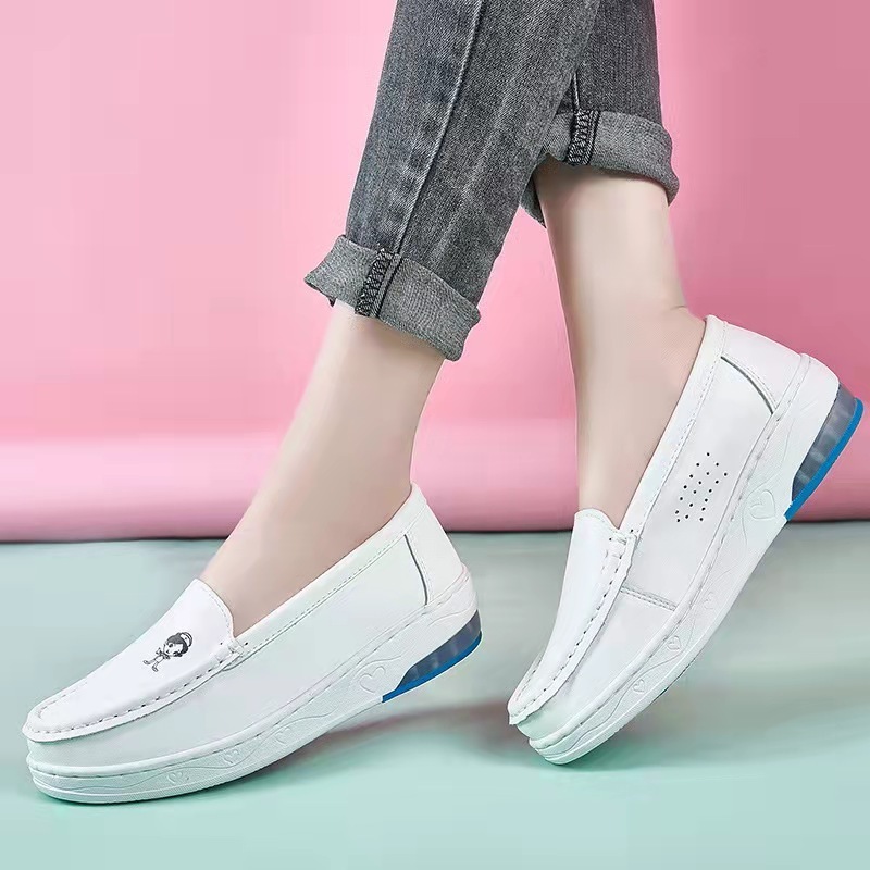 Nursing Shoes Hospital  For Women White Shoes With Wedge Heels Comfort Breathable Soft Bottom Flat Anti-slip Safety Work Shoes