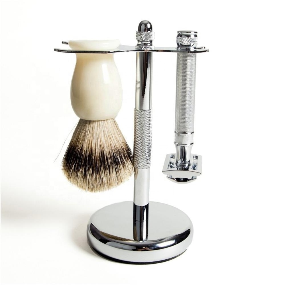 High quality shaving brush shave stand and straight razor metal men shaving set for men shaving best quality and high in demand