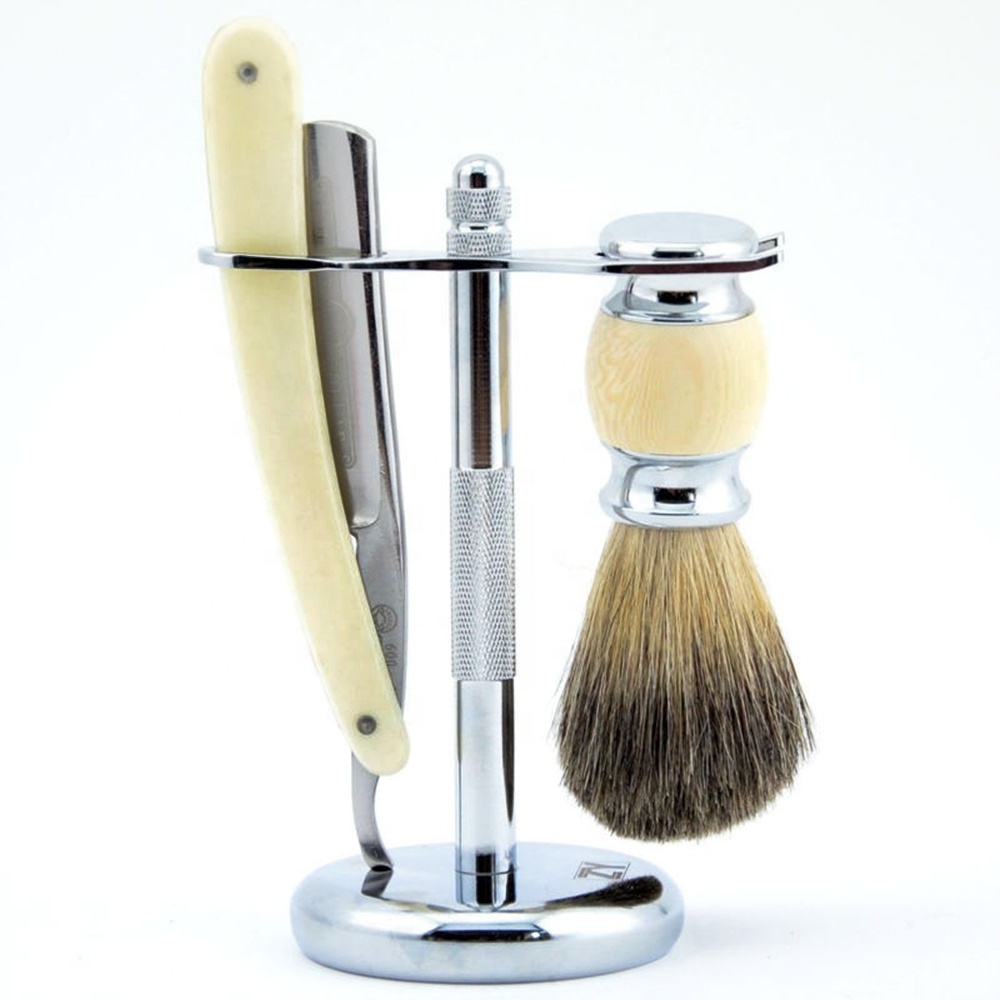 High quality shaving brush shave stand and straight razor metal men shaving set for men shaving best quality and high in demand