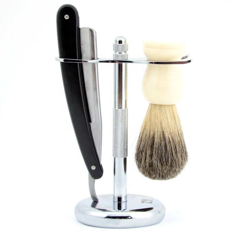 High quality shaving brush shave stand and straight razor metal men shaving set for men shaving best quality and high in demand