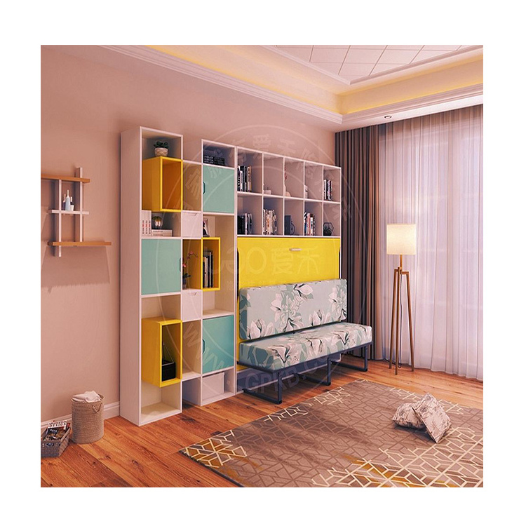 Soft sofa smart horizontal hidden murphy bed saving bedroom space wallbed metal bed frame with spring mattress custom King Queen