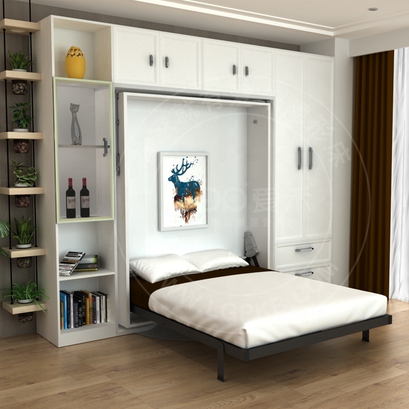 queen size smart bedroom furniture hidden smart rotating murphy bed with bookshelf in saving space cabinet bed design