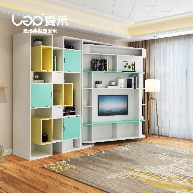 Multifunction vertical murphy wall bed with rotation device for bachelorhood space saving smart hidden top competitive furniture