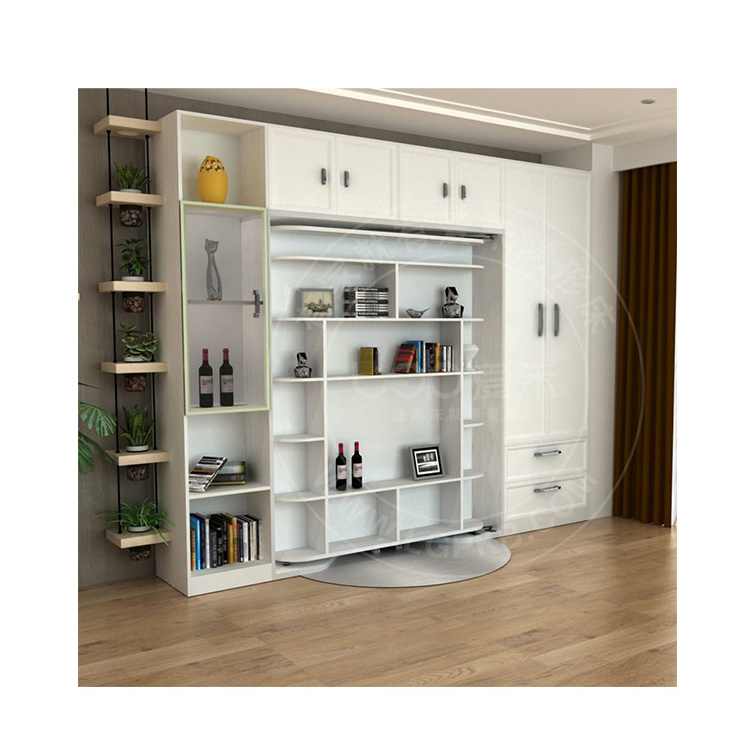 queen size smart bedroom furniture hidden smart rotating murphy bed with bookshelf in saving space cabinet bed design