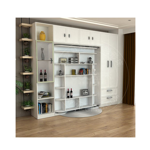 queen size smart bedroom furniture hidden smart rotating murphy bed with bookshelf in saving space cabinet bed design