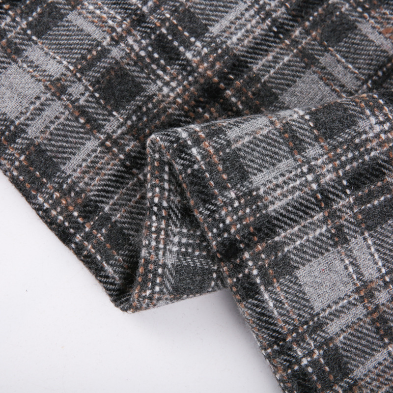 No MOQ wholesale 30% cotton 70% polyester boucle tweed plaids fabric stock lot for coat suit