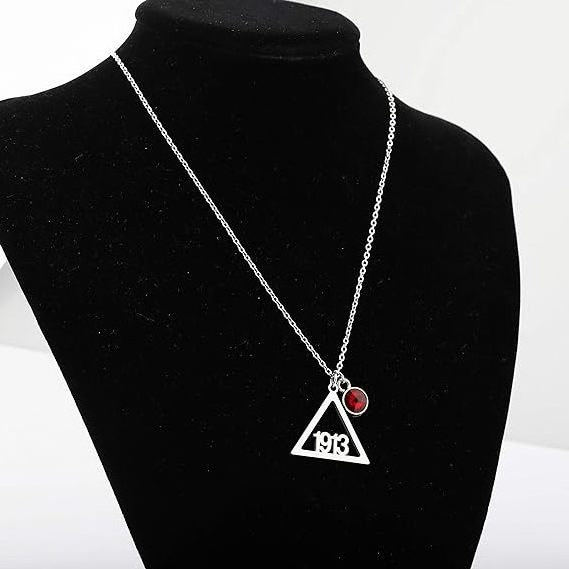 Delta Pyramid DST 1913 Jewelry Charms Necklace Greek Sorority Custom Cubic Zircon White Stone Black Necklace