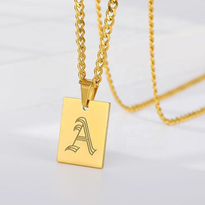 Initial Letter Rectangle Necklace Joyas Oro Collier 18k Gold Plated Old English Letter Geometric Necklace xp jewelry For Women