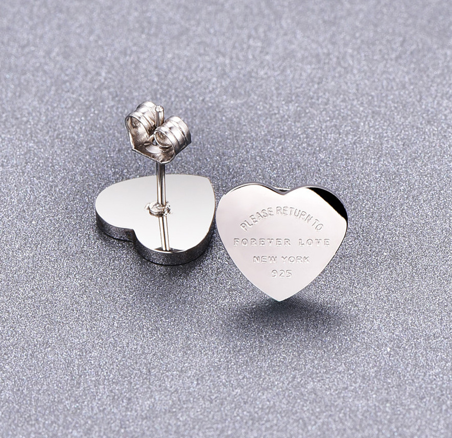 Laser Engraving Earrings Heart Gold Jewelry Heart Earrings Stud Pendientes De Corazon Heart Earrings Stainless Steel