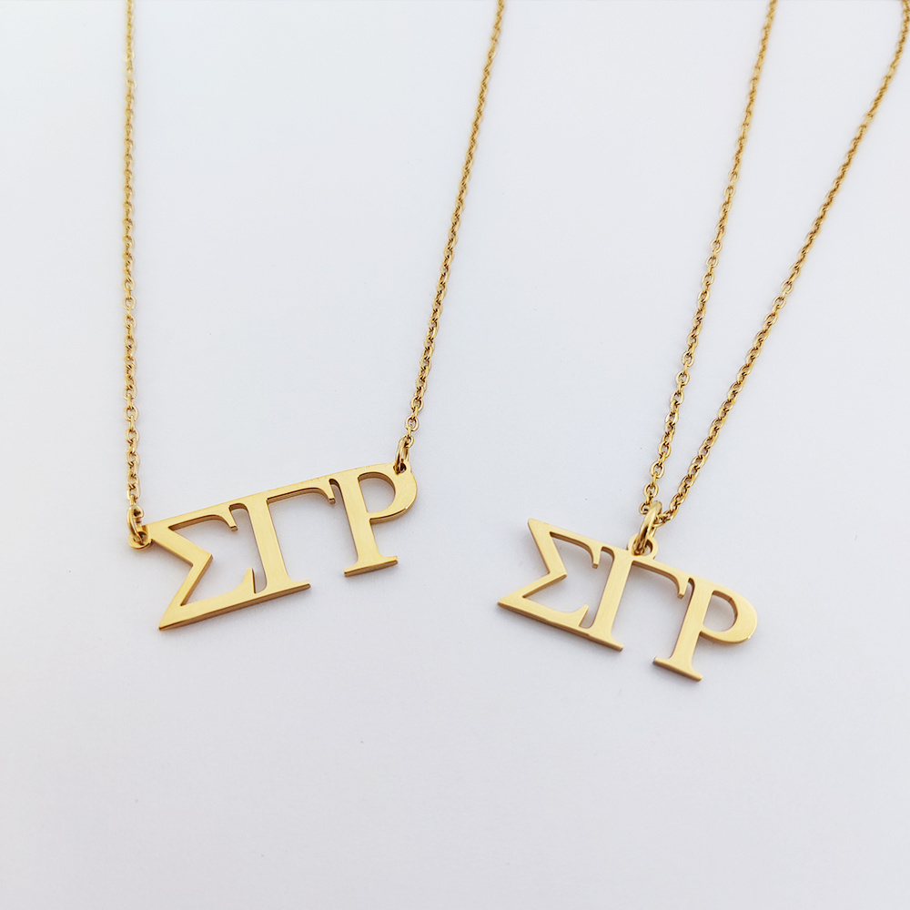 Sorority and Fraternity Jewelry Joyera Custom 18k PVD Gold Plated Stainless Steel Pendants Greek Letter Necklace