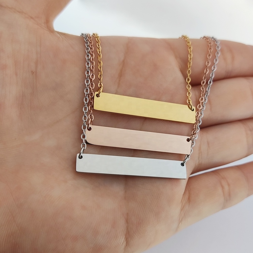 Trendy Dainty Blank Bar Charm Necklace Wholesale High Quality Vertical Bar Necklace  Jewelry Costume Necklace Joyeria De Acero