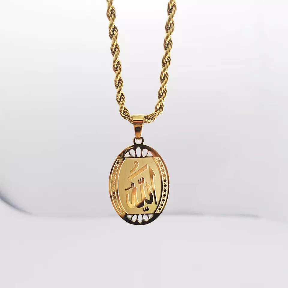 Islam Allah Pendant Necklace Muslim Charms stainless steel gold plated jewelry Collier Islamic Allah Necklaces xp jewelry