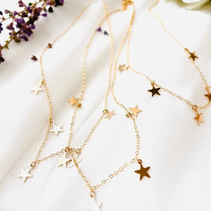 Star Necklace Collares De Estrellas Star Charm Choker Necklace Star Of David Pendant 18K Gold Necklace