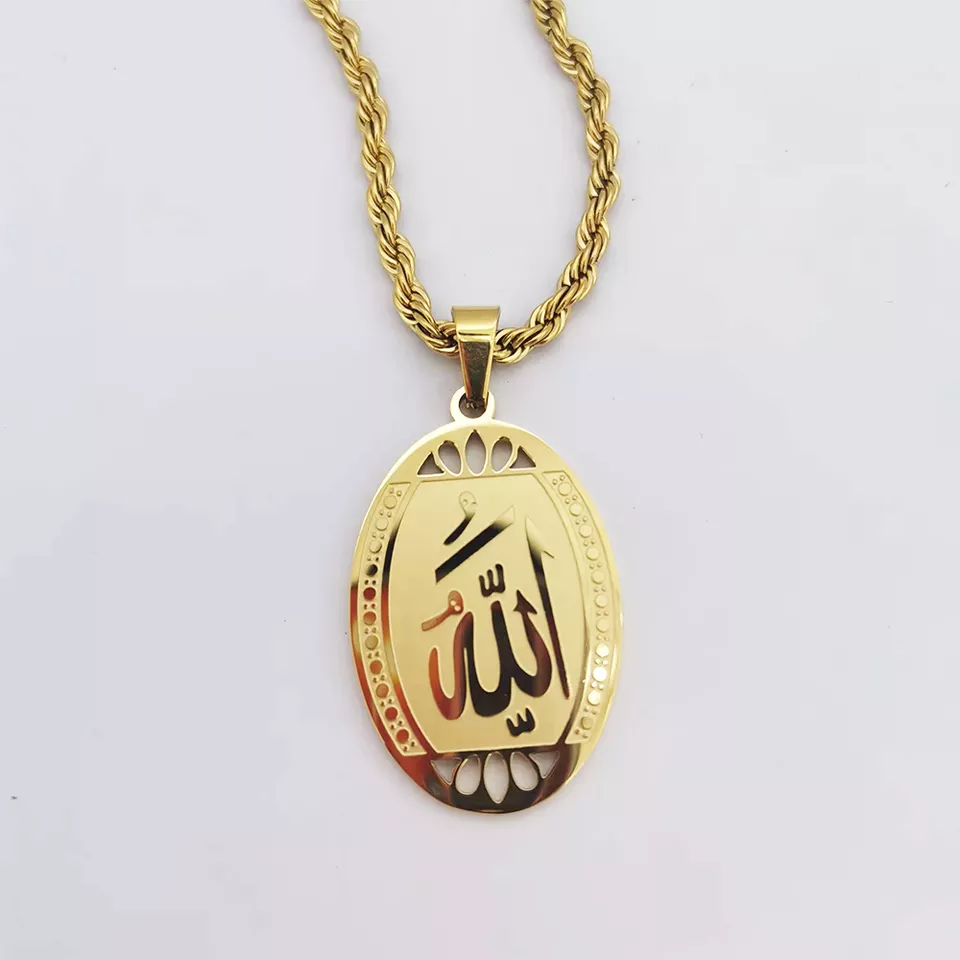 Islam Allah Pendant Necklace Muslim Charms stainless steel gold plated jewelry Collier Islamic Allah Necklaces xp jewelry