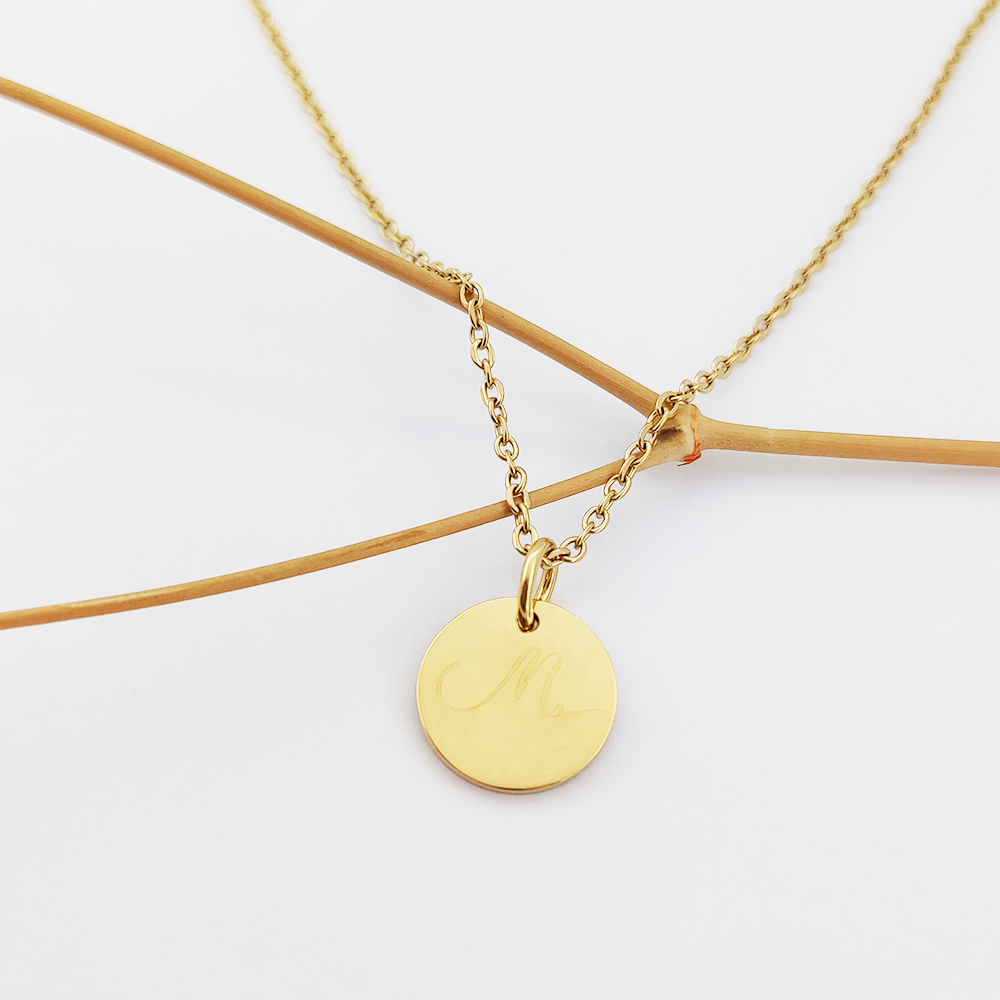 Customized Disc Coin Blank Round Necklace Women 18k Gold Plated Stainless Steel Plain Circle Pendant Necklace xp jewelry