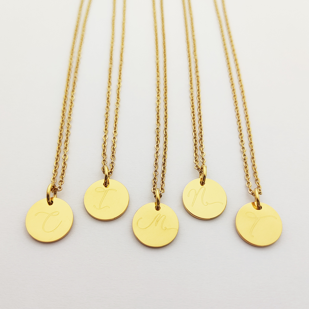 Customized Disc Coin Blank Round Necklace Women 18k Gold Plated Stainless Steel Plain Circle Pendant Necklace xp jewelry