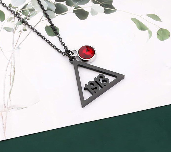 Delta Pyramid DST 1913 Jewelry Charms Necklace Greek Sorority Custom Cubic Zircon White Stone Black Necklace