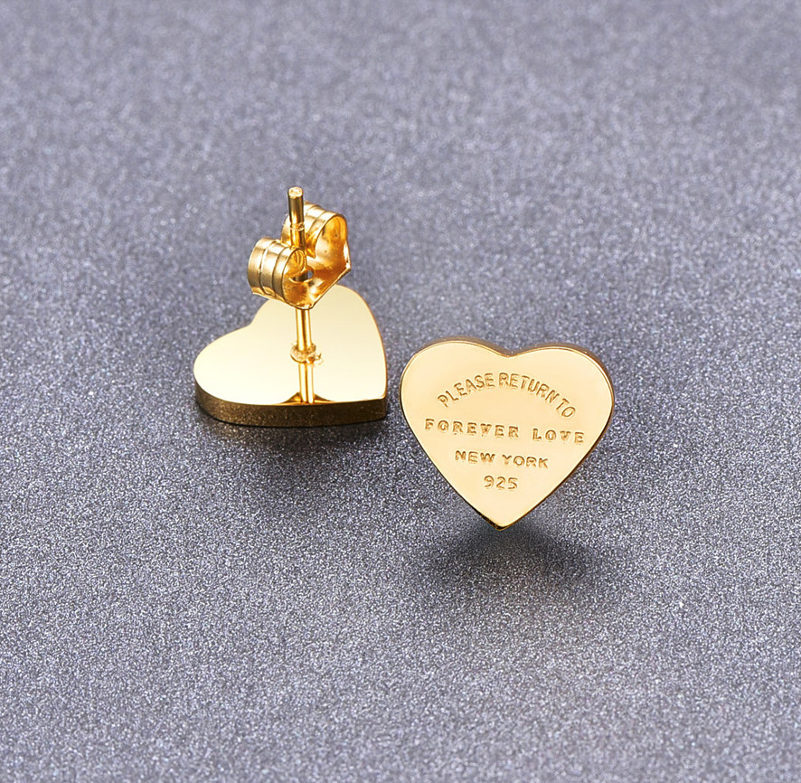 Laser Engraving Earrings Heart Gold Jewelry Heart Earrings Stud Pendientes De Corazon Heart Earrings Stainless Steel