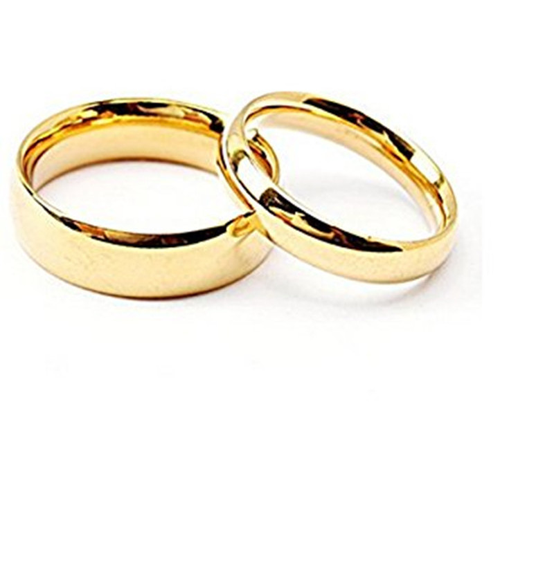 Stainless Steel Men & Women Golden Couple Matching Wedding Rings # Gold Ring Custom Disc Simple Rings