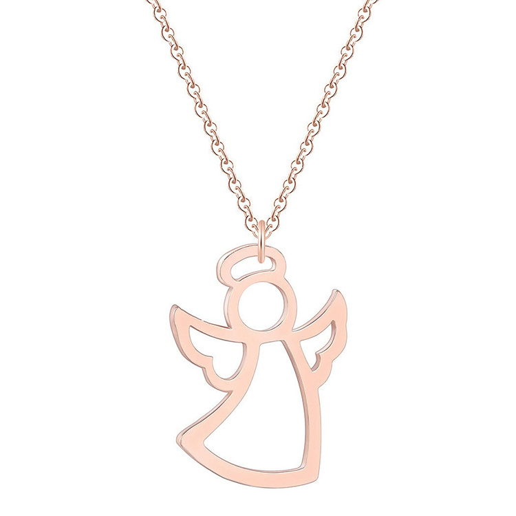 Stainless Steel Jewelry Guardian Angel Charm Pendant Necklace For Women