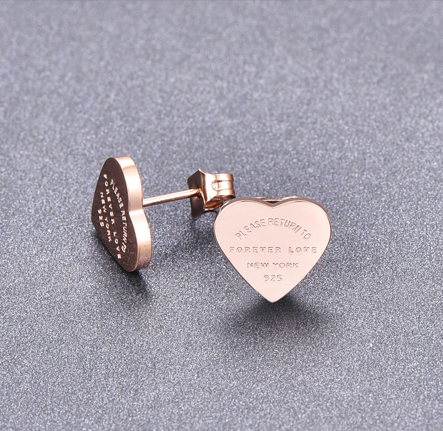 Laser Engraving Earrings Heart Gold Jewelry Heart Earrings Stud Pendientes De Corazon Heart Earrings Stainless Steel