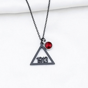 Delta Pyramid DST 1913 Jewelry Charms Necklace Greek Sorority Custom Cubic Zircon White Stone Black Necklace