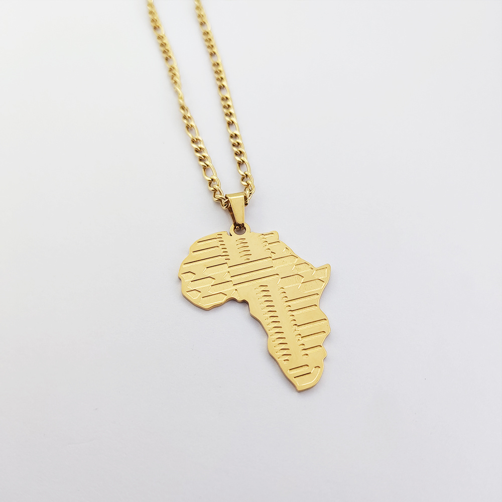 Africa Gold Necklace Engraved Lines Bijoux Africain Plaqu or Figaro Chain Organizador De Joyas for Woman Gift xp jewelry