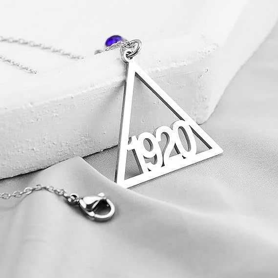 Delta Pyramid DST 1913 Jewelry Charms Necklace Greek Sorority Custom Cubic Zircon White Stone Black Necklace