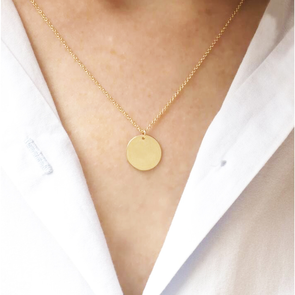 Customized Disc Coin Blank Round Necklace Women 18k Gold Plated Stainless Steel Plain Circle Pendant Necklace xp jewelry