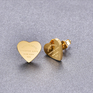 Laser Engraving Earrings Heart Gold Jewelry Heart Earrings Stud Pendientes De Corazon Heart Earrings Stainless Steel