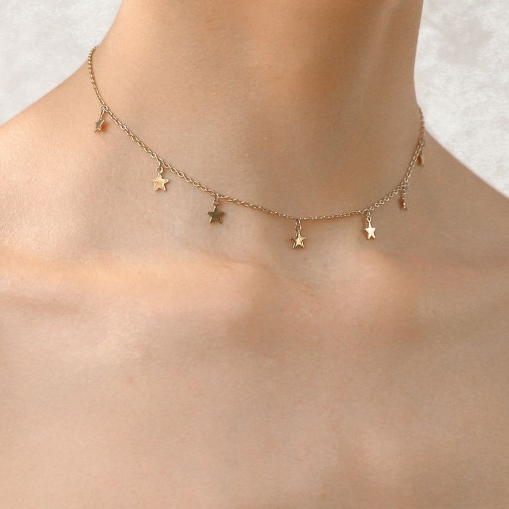 Star Necklace Collares De Estrellas Star Charm Choker Necklace Star Of David Pendant 18K Gold Necklace