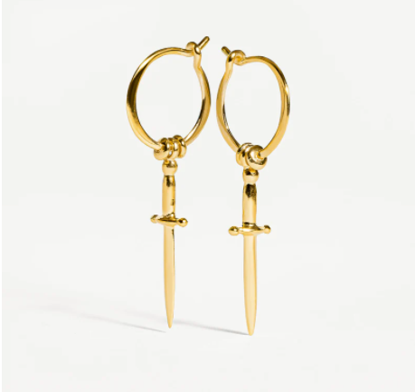 Unique Delicate Sword Piercing Earrings Mini Huggie Hoops Stainless Steel 18k Gold Filled Dagger Drop Hoop Earrings