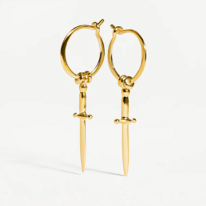 Unique Delicate Sword Piercing Earrings Mini Huggie Hoops Stainless Steel 18k Gold Filled Dagger Drop Hoop Earrings