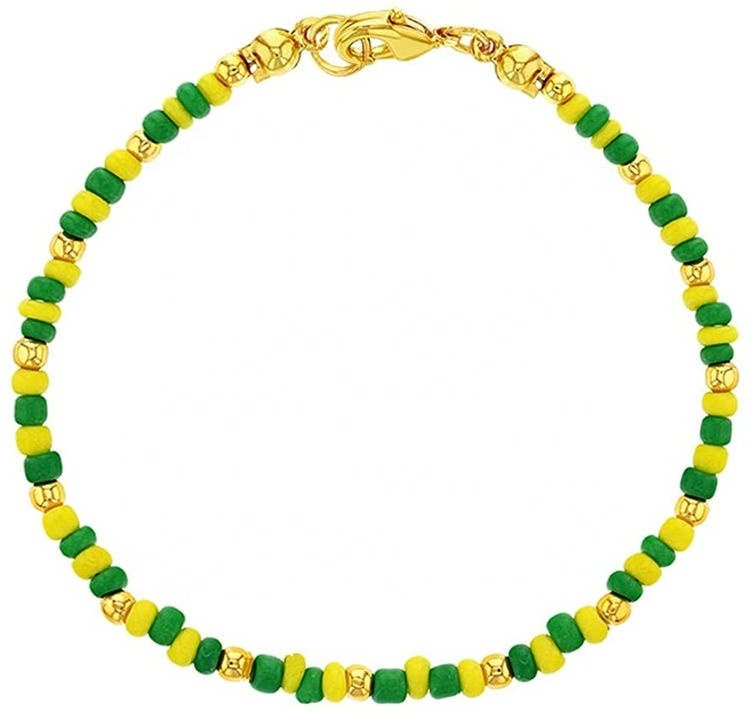 Gold Plated Bracelets Green and Yellow Beaded Babalawo Unisex Amulet Orula Santeria Bead Bracelets Accessories Jewelry